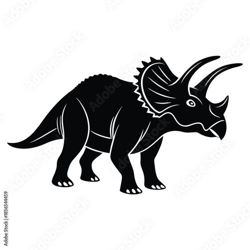 Black Triceratops Dinosaur Silhouette Facing Left prehistoric