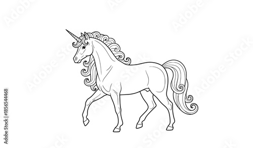Cartoon unicorn coloring page vector illustration for fantasy and fairy tale designs
