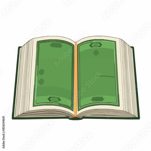 Minimal Open Al-Qur'an Green Pages Flat Vector Icon