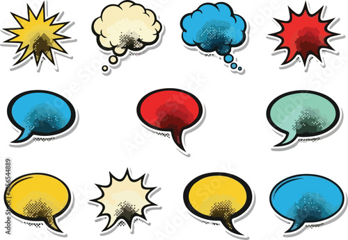 Colorful Speech Bubble Collection Diverse Comic-Style Illustrations for Communication and Thought