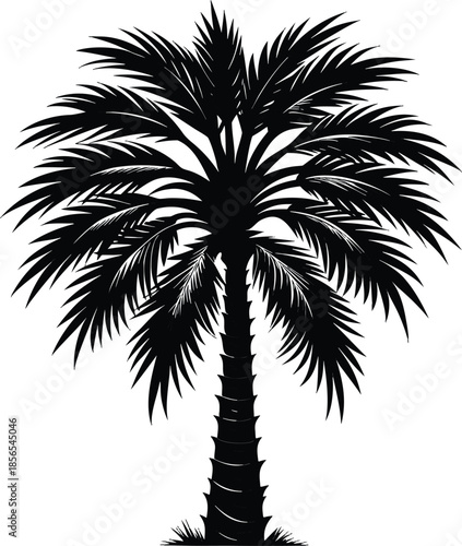 Elegant black palm tree silhouette illustration on a clean white background, capturing tropical essence