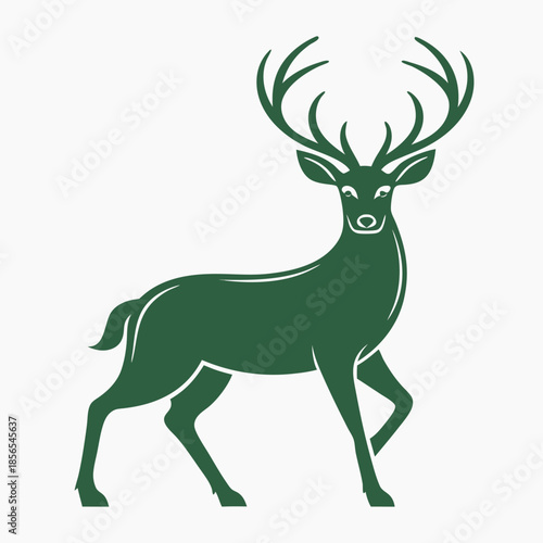 Elegant Deer Silhouette with Majestic Antlers in Minimalist Black and White Design