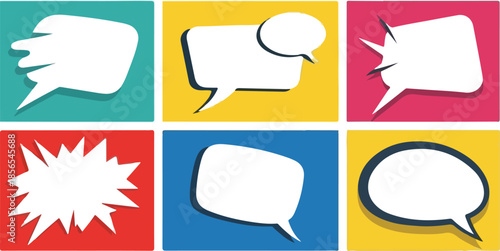 Communication Bubbles Diverse Speech and Thought Illustrations on Colorful Backgrounds