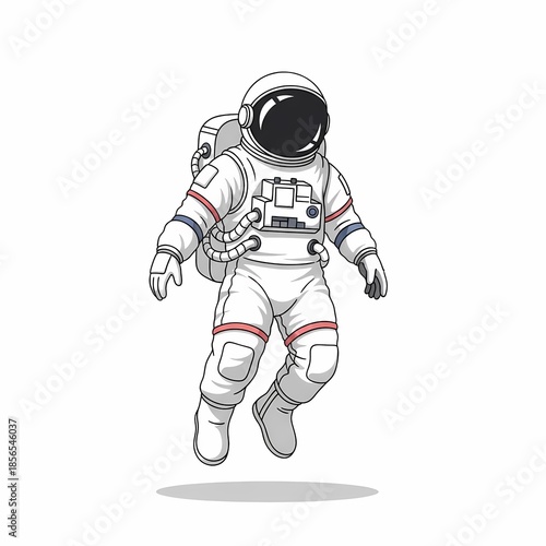 Astronaut floating in space with a white spacesuit and red stripes illustration