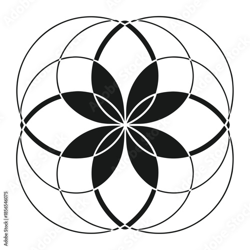 Geometric Seed of Life Mandala Black and White abstract