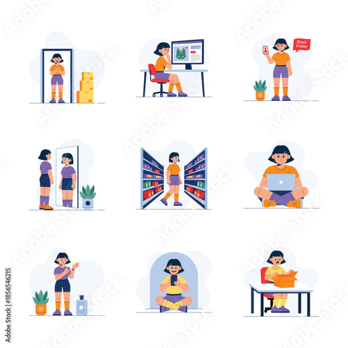 Take your hold on this amazing flat style illustrations set of online shopping and ecommerce