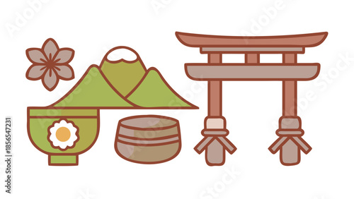 Japanese Scenery and Cultural Objects in Soft Pastel Colors