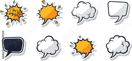 Set of Colorful Speech Bubbles and Comic Book Elements Isolated on White Background