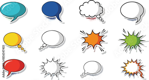 Colorful Speech Bubbles and Thought Bubbles Collection for Communication Concepts