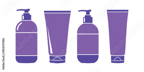 Collection of solid icons for hand cream bottles. Beauty vector art on white.