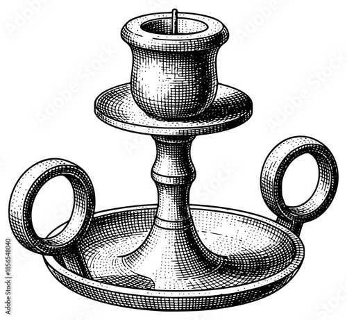 a black and white drawing of a candle holder, black, candle, cut, drawing, engraving, illustration, against transparent background