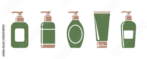 Set of hand cream bottles in a solid icon style. Beauty vector illustration on white.
