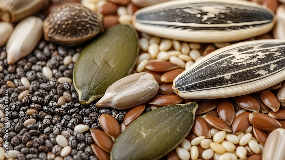 Obraz premium A vibrant assortment of various seeds and grains spread out together