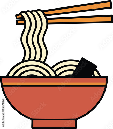 Chopsticks Holding Noodles Above Bowl.
