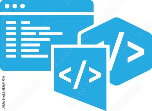 Blue of a code editor window with a document and arrow symbol