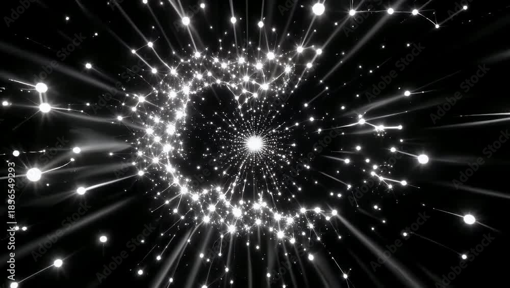 4K animated particle explosion burst effect on black background ...