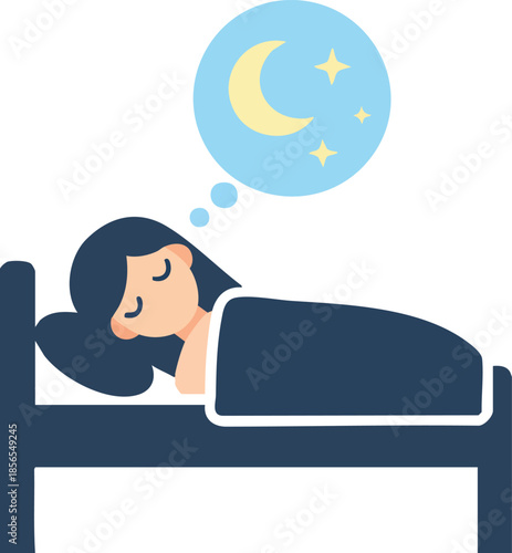 Woman Sleeping Peacefully with Moon Dream.