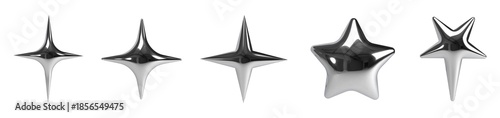Cuadro en lienzo Set of Glossy Metallic Chrome Silver Stars, Y2K Aesthetic Elements on Isolated B