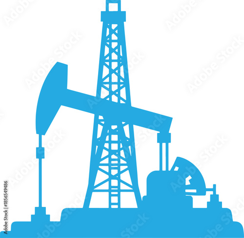 Blue Silhouette of an Oil Pump Jack on a Flat Surface industrial