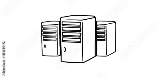 Server Stack Icon with 3-Layered Server Illustration, Modern Line Art