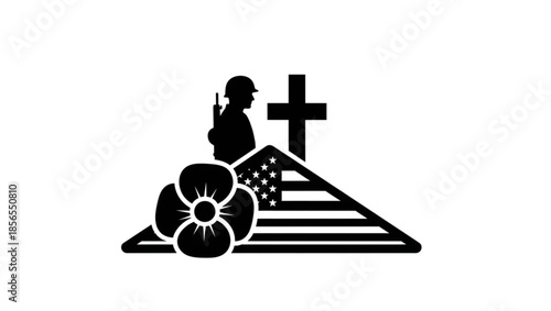 Memorial day , black vector icon style, simple shape, clean cut, white background