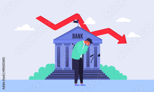 Bank Crisis Downfall and Financial Loss Concept Vector Illustration Design