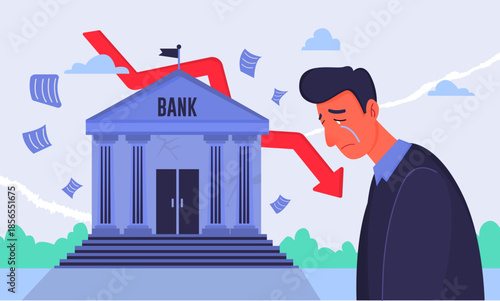 Economic Downturn Impact on Banking and Customers, Business Concept Vector Illustration