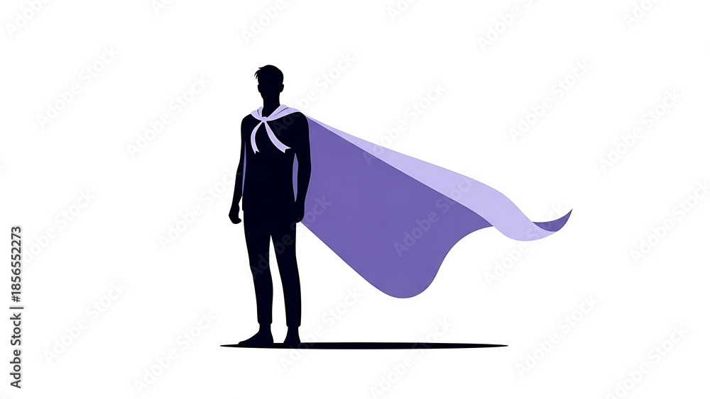Obraz premium Man standing with purple cape flowing in the wind