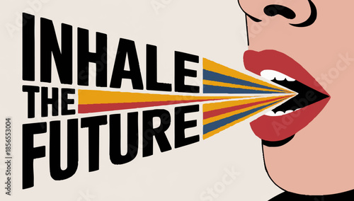 Woman inhaling future with colorful rays