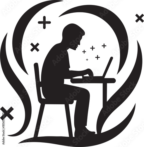 Late Night Boy Silhouette with Laptop in Vector and PNG Formats