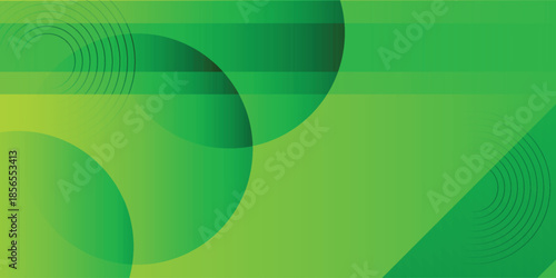 Abstract green background with overlapping translucent circles and concentric ring patterns, creating a modern and dynamic design.