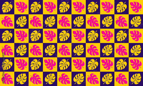 Dynamic tropical leaf checkerboard pattern, a vibrant and modern botanical design perfect for backgrounds and creative projects