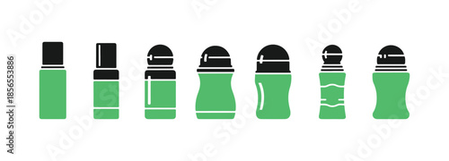 outline of a colorful roll-on deodorant icon set, placed on a white background
