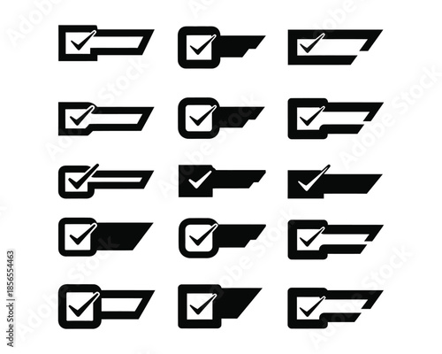 Set of checkbox icons with checked marks in black and white