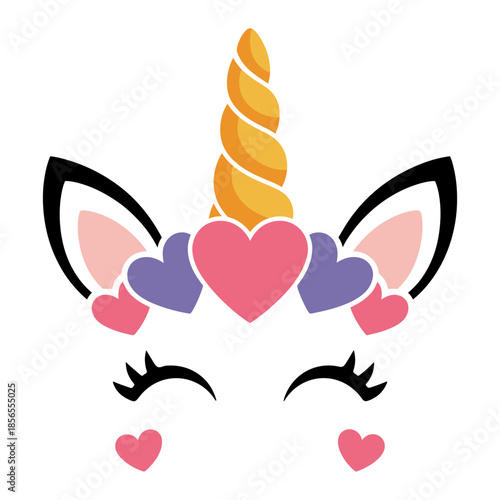 Happy unicorn face Birthday decoration theme Hand drawn style vector