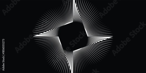 et of black thick halftone dotted speed lines. Speed lines in circle form. Geometric art. Design element for frame, logo, tattoo, web pages, prints, posters, template, abstract vector background.