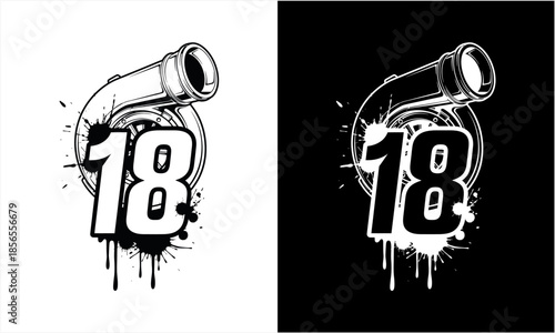Turbocharger number 18 with grunge ink splash effect.