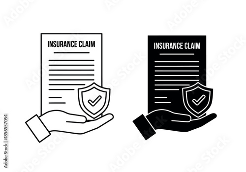 A hand presenting an insurance claim form with a shield and check mark symbol high-quality professional