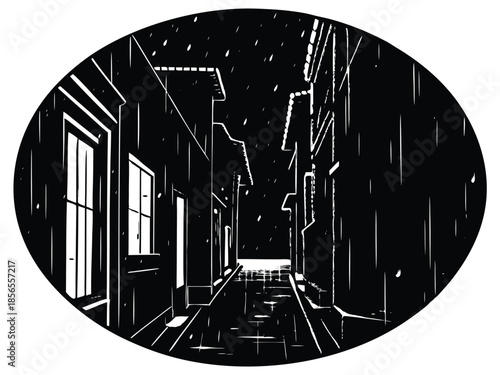 Night Street Alley with Rain and Reflections