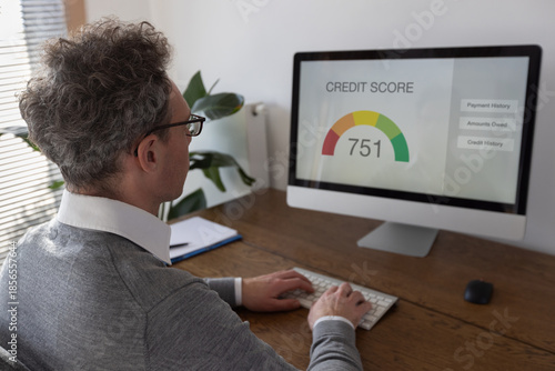 Canvas Print credit score concept on the screen of computer, man checking his credit score fi