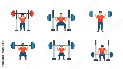 Weightlifting exercises a sequence of barbell squats and overhead presses