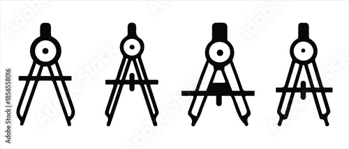Drafting Compasses Lined Up, Geometric Tool for Drawing Circles and Arcs.