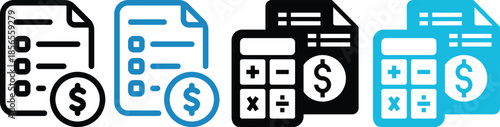 Approved invoice vector icon set.Financial document payment confirmation.