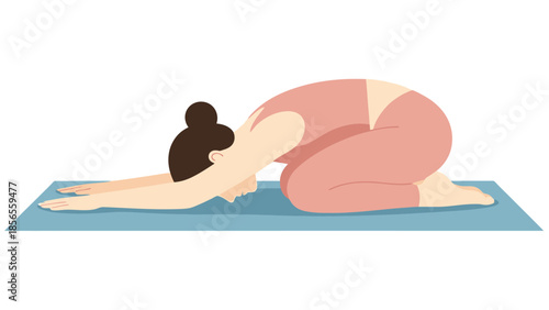Vector illustration of a woman in a child's pose yoga position for relaxation and stress relief