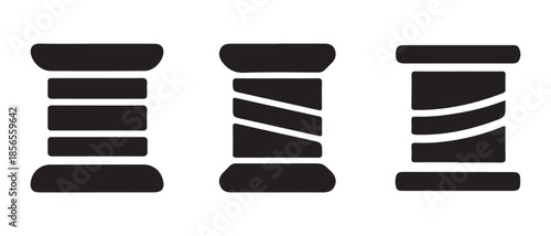 Spools of Thread Icons. Straight, Diagonal, and Curved Winding Styles.