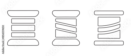 Different Spools of Thread Line Art Icons on White Background.