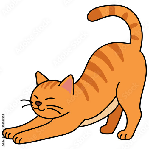 Illustration of Orange Tabby Cat Stretching
