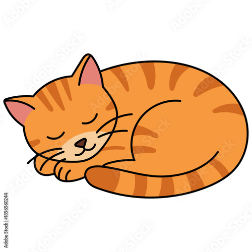 Cartoon Illustration of a Sleeping Orange Cat