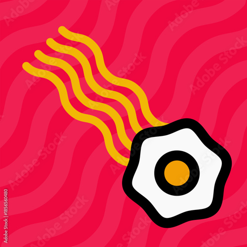 Fried Egg Wavy Ramen Noodles Abstract Illustration for Icon Poster Design