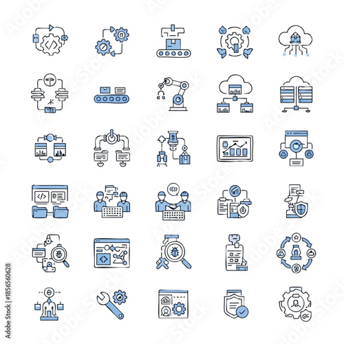 Devops icon sheet, Devops icon for software development, Perfect for software development, monitoring projects